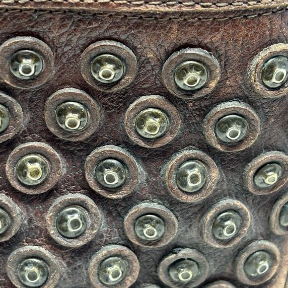 Frye Jenna Disc Dark Brown Studded Lace Up Distressed Leather Boots Size 8 B - Picture 10 of 11